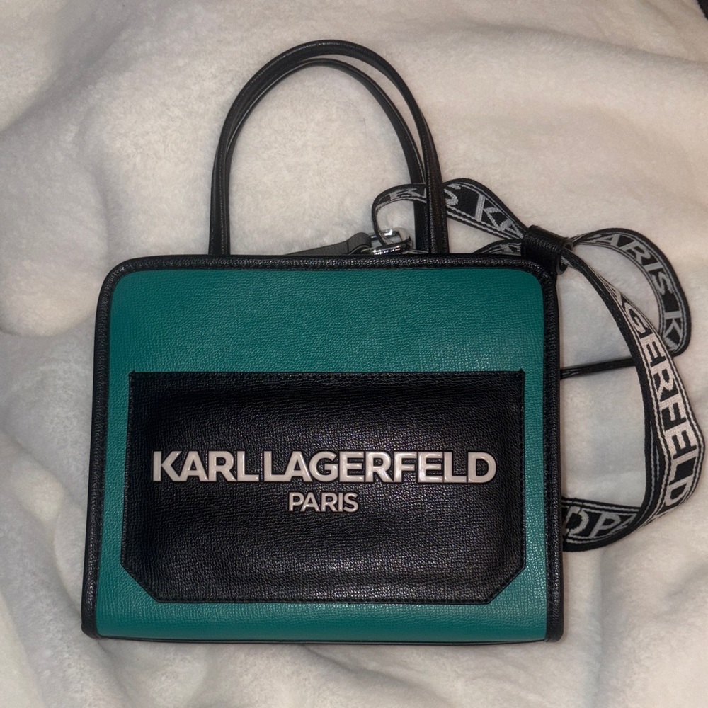 Karl Lagerfeld Paris Maybelle Tote Black and Teal